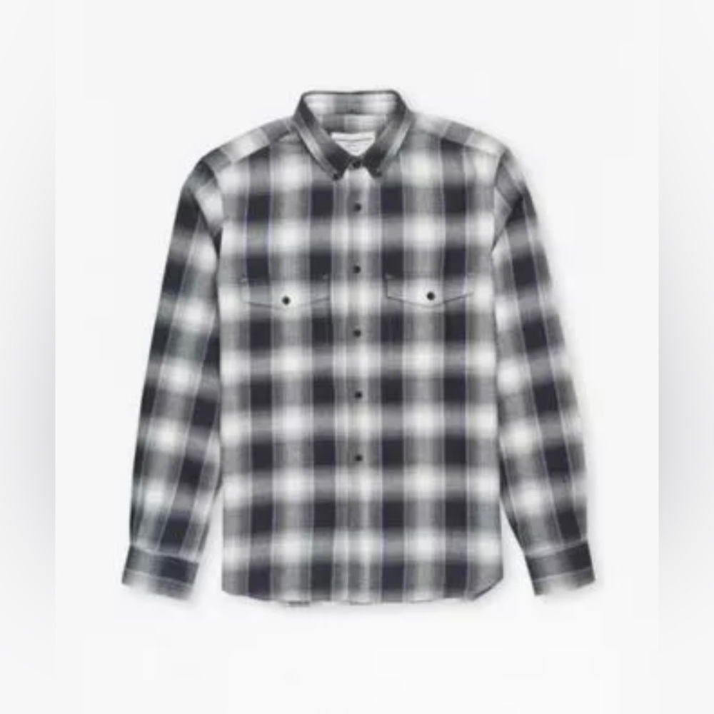 New French Connection Men's Plaid Button-Up Twill Shirt Size Large